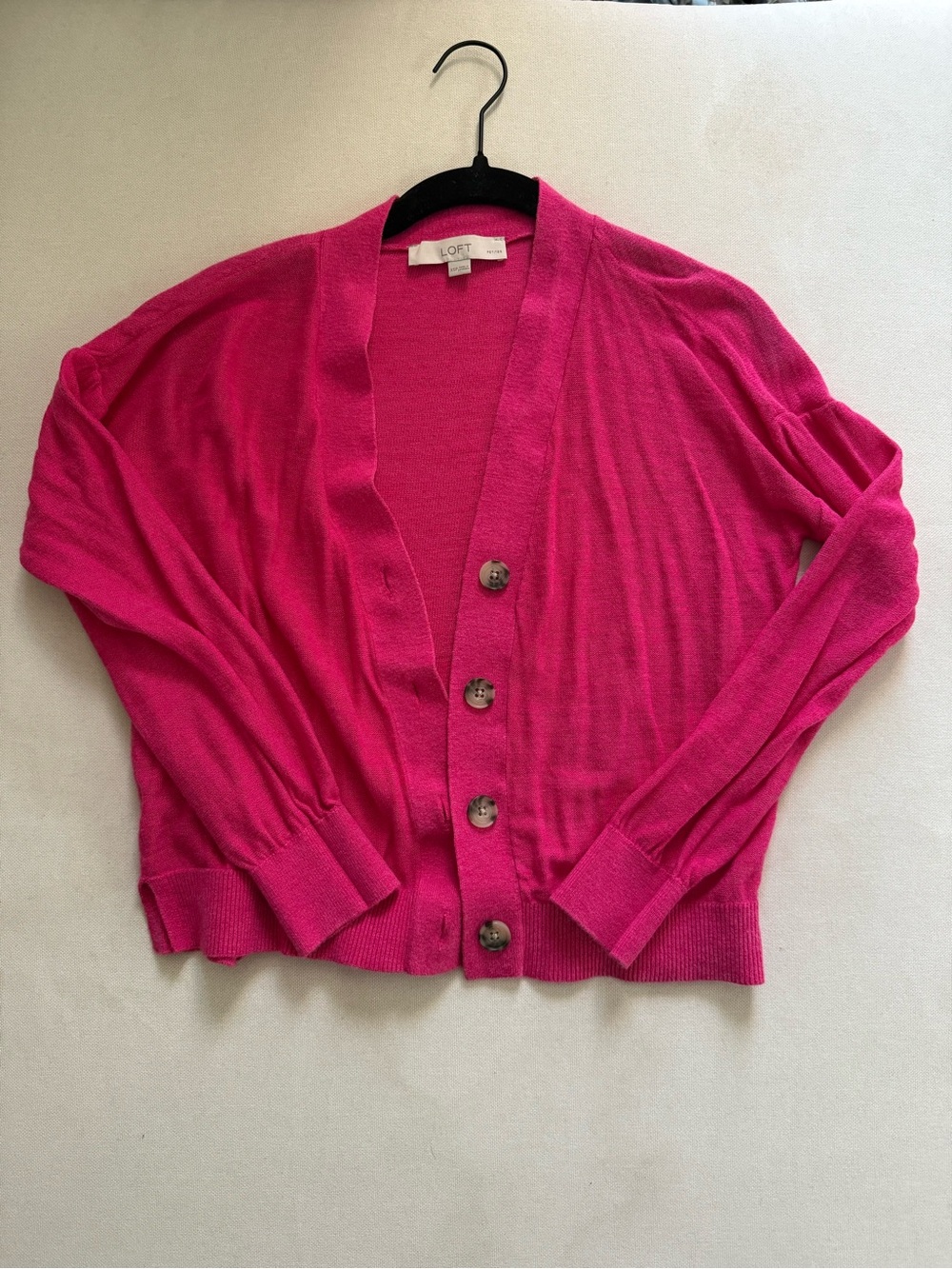 LOFT Hot Pink Button-Front Lightweight Cardigan
